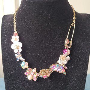 BETSEY JOHNSON Blooming Betsey Collection Floral Butterfly Statement Necklace